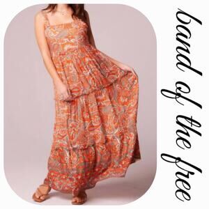 EUC B.O.G. Band of the Free Alejandra Paisley Tiered Maxi Dress‎ Sz. M Orange